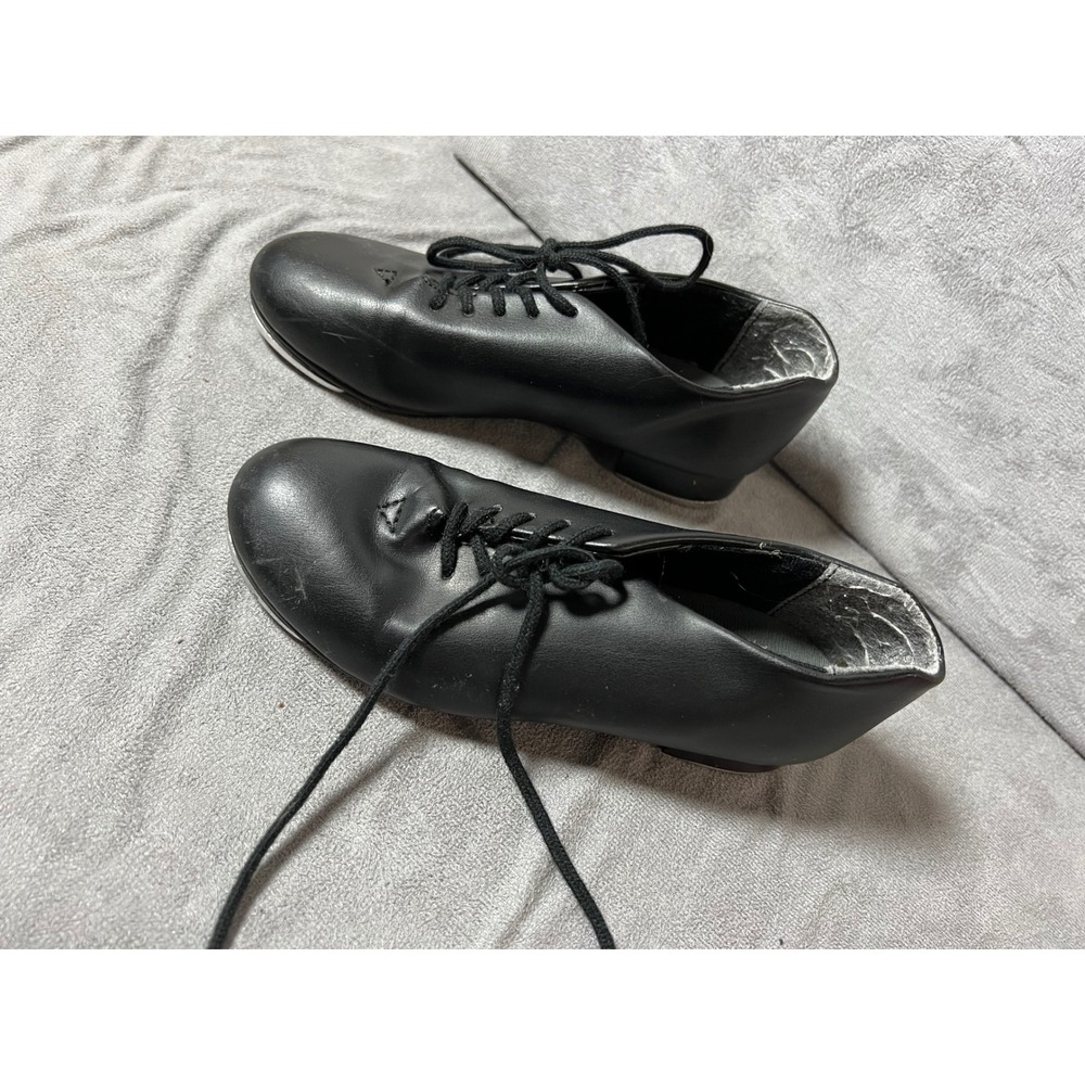 Capezio Kids Black‎ Leather TeleTone Tap Shoes Lace Up Performance Dance - Picture 3 of 5
